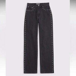 Abercrombie & Fitch High Rise 90’s Relaxed Jean in Black Studded Denim Size 28L